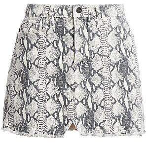 FRAME LE MINI SPLIT FRONT TONAL DENIM MINI SKIRT IN GREY PYTHON PRINT NWT